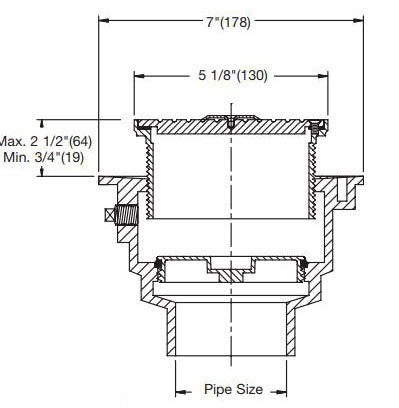 Watts CO-204P-RC 4 Push-On Epoxy Coated Cast Iron Body Floor Cleanout with 5-1/8 Round Nickel Bronze Top