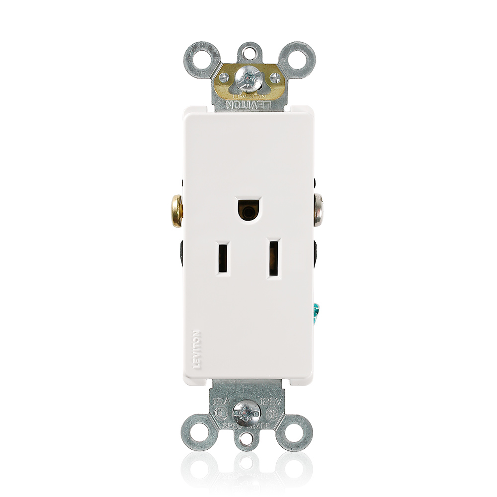 Leviton 16241-W Decora Plus Single Receptacle 15 Amp 125 Volt NEMA 5-15R