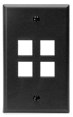 Leviton 41080-4EP Single Gang QuickPort Wall Plate, 4-Port, Black