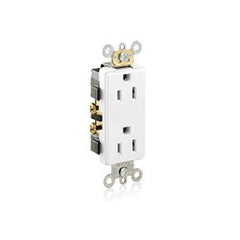 Leviton 16252-W 15 Amp, 125 Volt, Decora Plus Duplex Receptacle, Straight Blade, Commercial Grade, Self Grounding, White