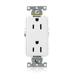 Leviton 16252-W 15 Amp, 125 Volt, Decora Plus Duplex Receptacle, Straight Blade, Commercial Grade, Self Grounding, White