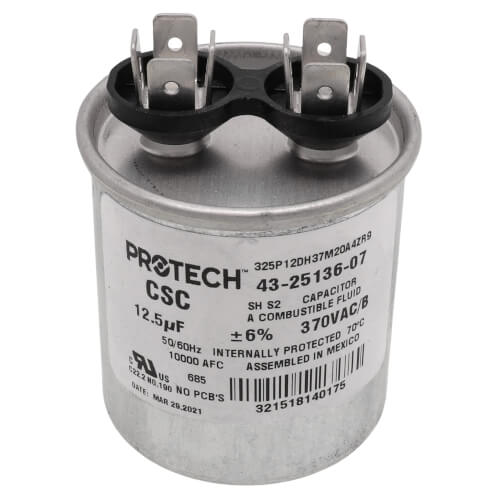 Rheem 43-25136-07 Capacitor - 12.5/370 Single Round