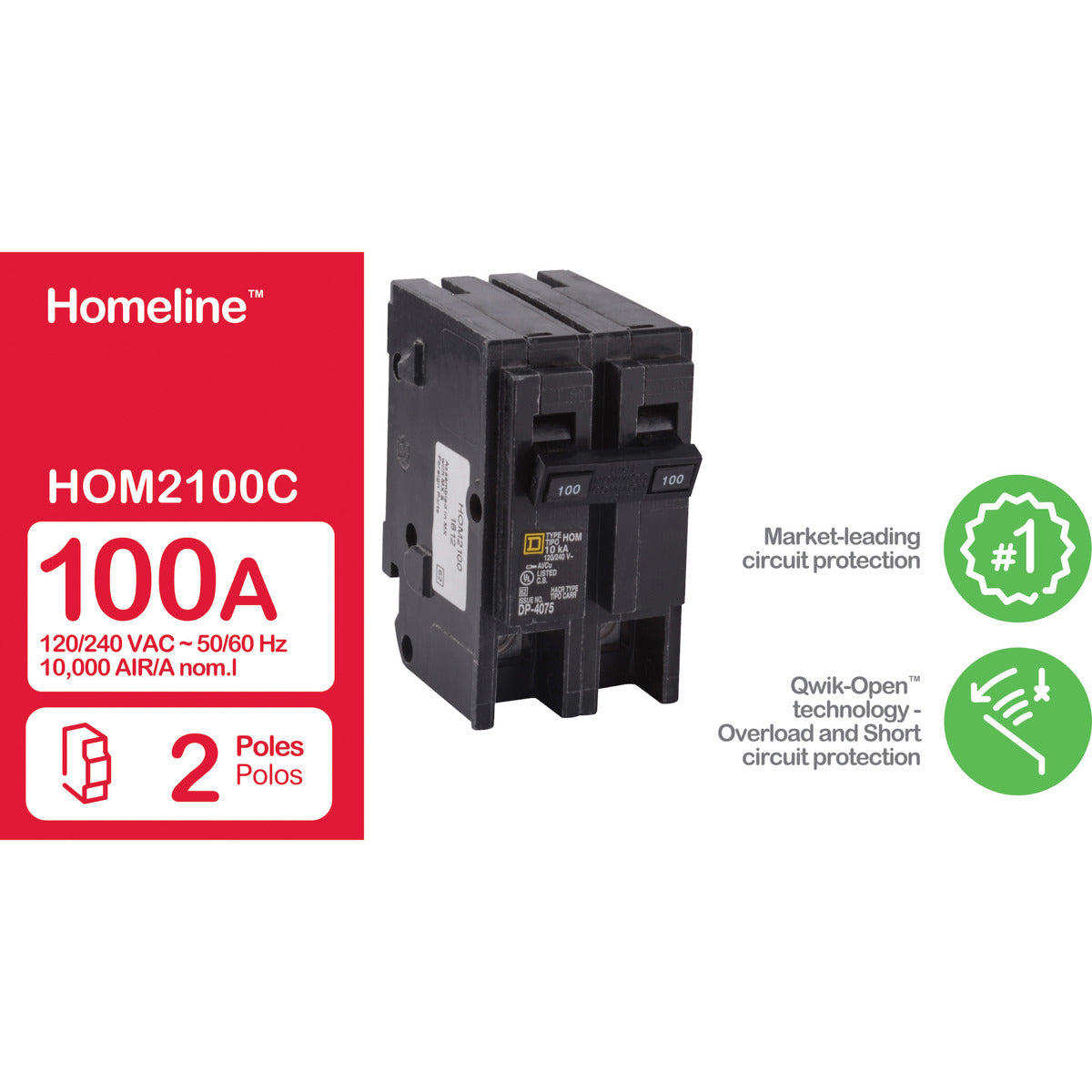 Square D HOM2100 Miniature Circuit Breaker 100 Amp 120/240 Volt