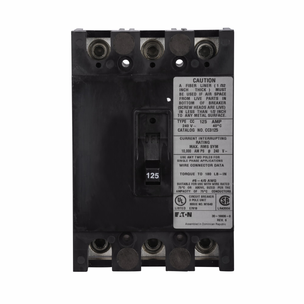 Eaton CC3150 Type CC Molded Case Circuit Breaker 240 VAC 150 A 10 kA Interrupt 3 Poles