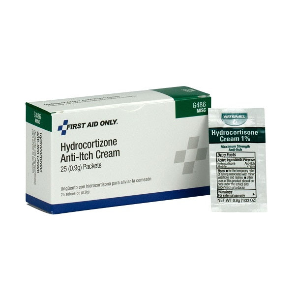 First Aid Only G486 Hydrocortisone Cream, 0.9gm, 25/Box