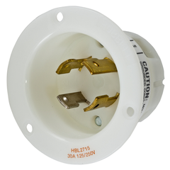 Hubbell HBL2715 30 Amp 125/250 Volt 3-Pole 4-Wire NEMA L14-30P White Locking Flanged Inlet