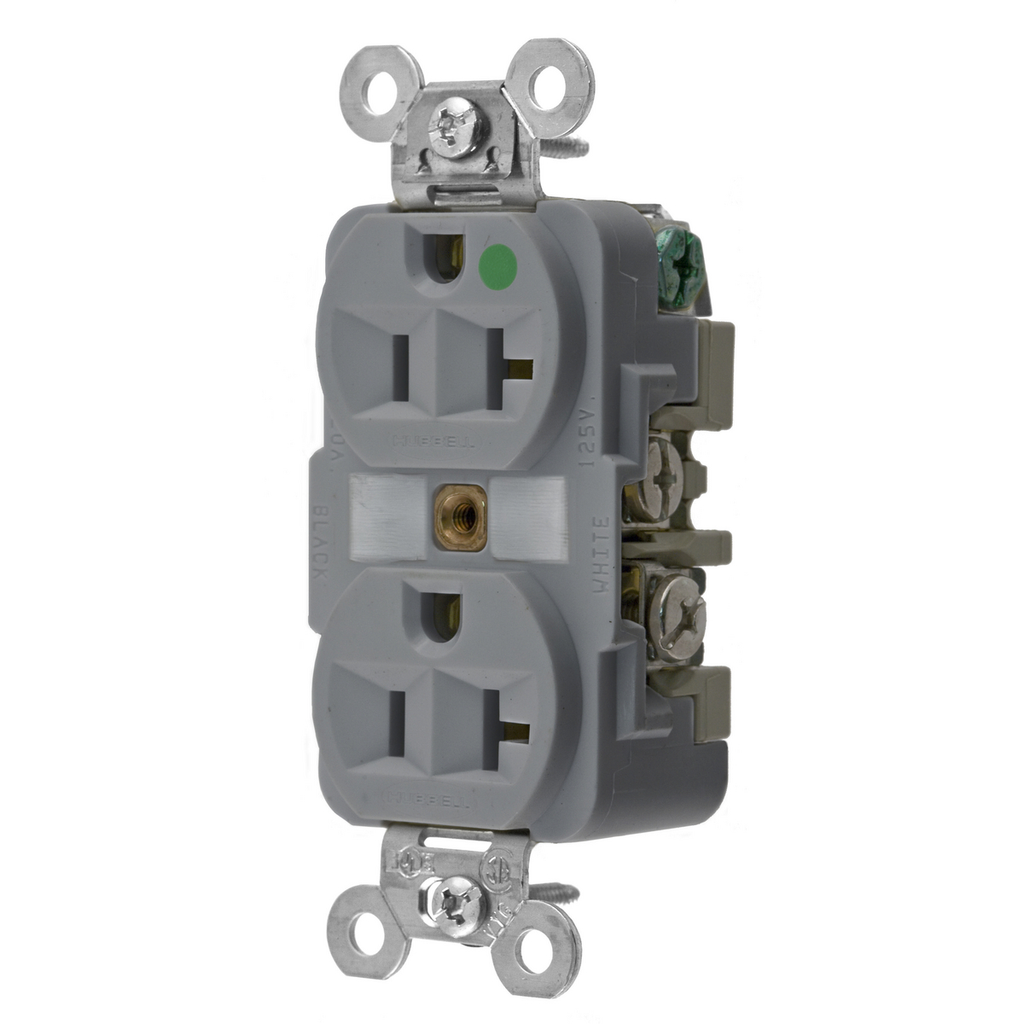 Hubbell HBL8300GY 20 Amp 125 Volt 2-Pole 3-Wire NEMA 5-20R Gray Straight Blade Duplex Receptacle