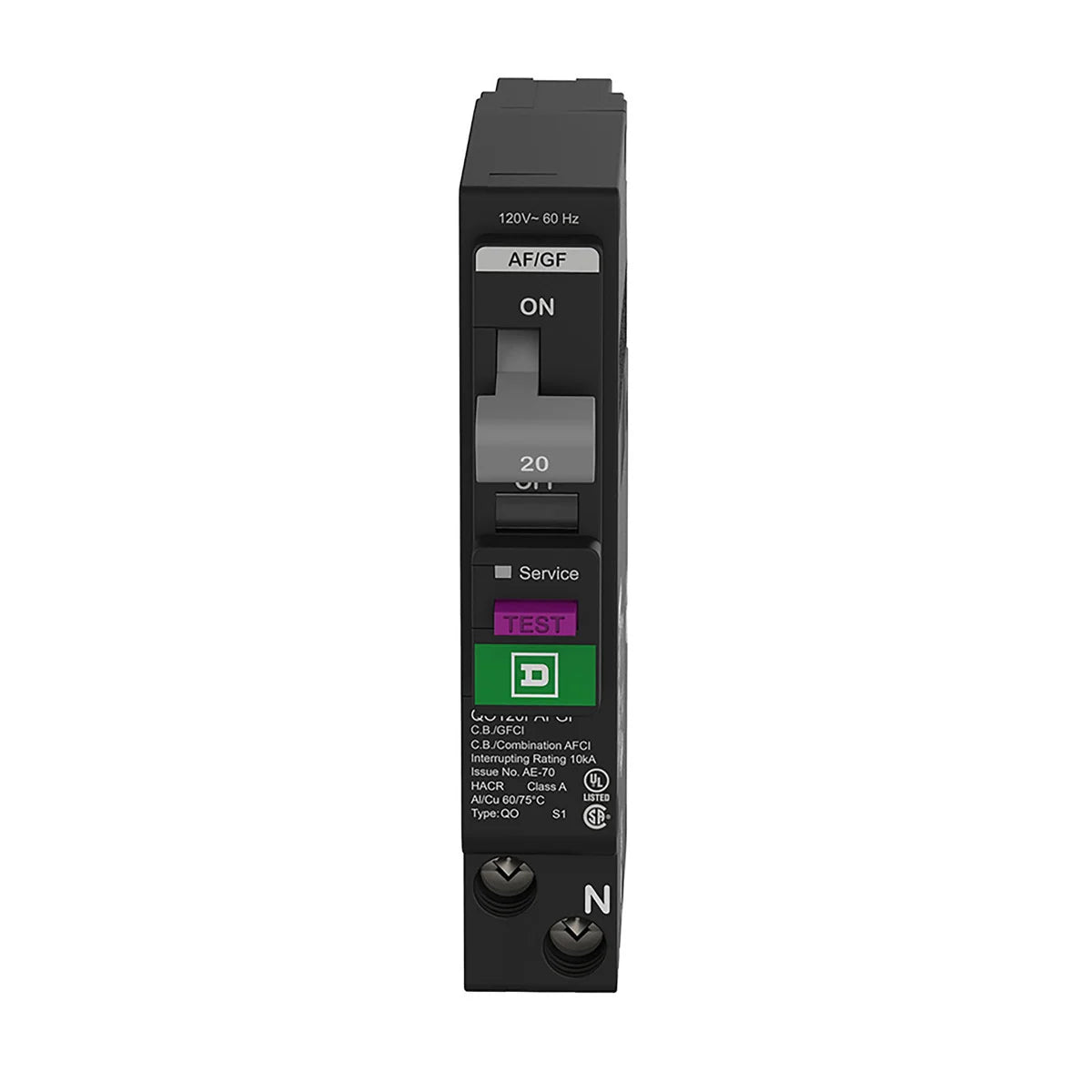 Square D QO120PAFGF Mini Circuit Breaker, 20A, 1 Pole, 120V