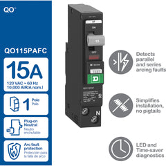 Square D QO115PAF Mini Circuit Breaker 15A 120VAC 10kA