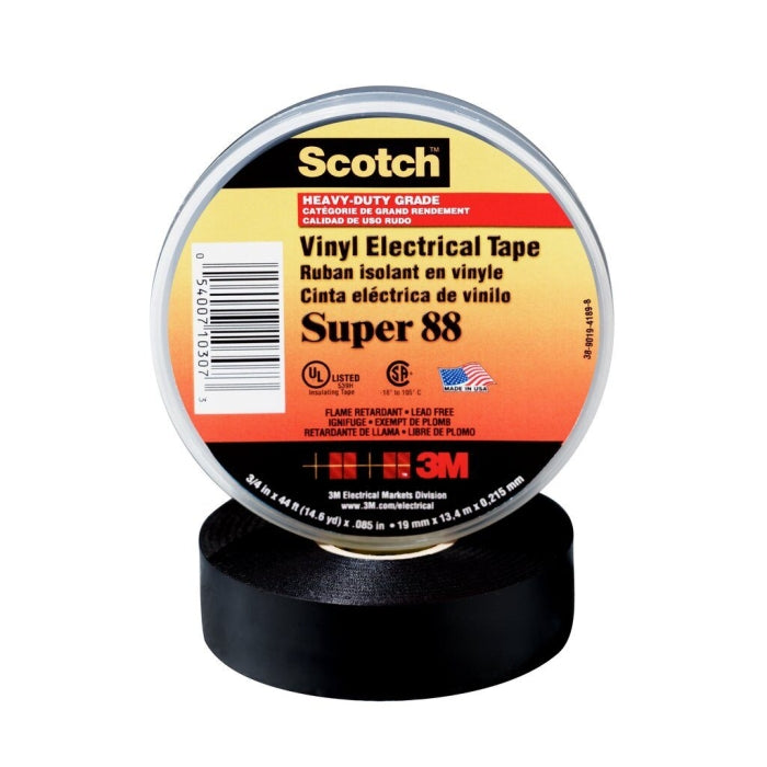 Scotch 88-3/4X66FT Vinyl Electrical Tape, 3/4 x 66ft, Black (7000006092)