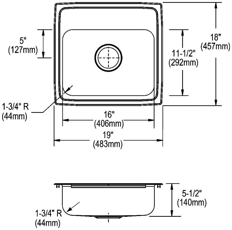 Elkay LRAD1918553 Lustertone Classic Stainless Steel Sink 19 x 18 x 5-1/2 3-Hole Drop-In ADA Sink