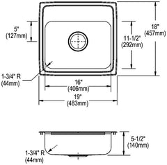 Elkay LRAD1918553 Lustertone Classic Stainless Steel Sink 19 x 18 x 5-1/2 3-Hole Drop-In ADA Sink