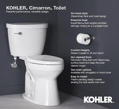 Kohler 31588-0 Cimarron Elongated Toilet Bowl White 1.28 gpf