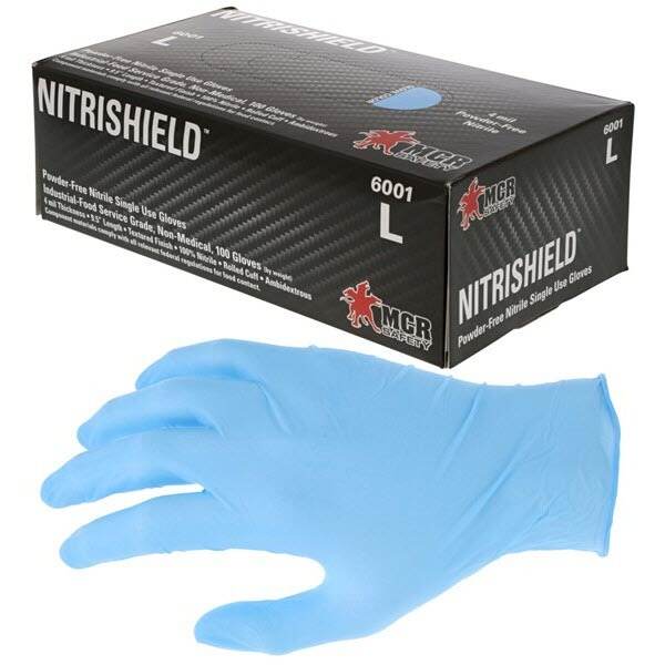 MCR Safety 6001XL Industrial Food Service Grade Gloves, Powder Free Nitrile, Textured Grip, 100/BX