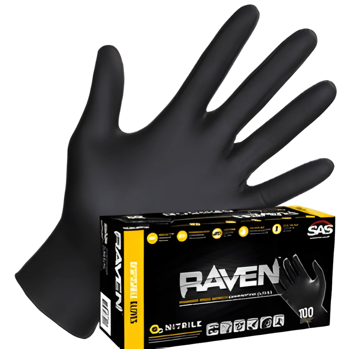 SAS Safety 66518 Raven 6 Mil Size L Powder Free Rubber Disposable Glove in Black (Pack of 100)