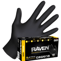 SAS Safety 66518 Raven 6 Mil Size L Powder Free Rubber Disposable Glove in Black (Pack of 100)