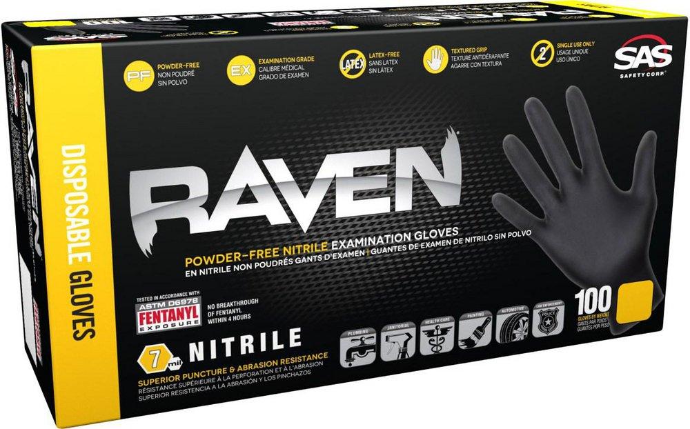 SAS Safety 66520 Raven 6 Mil Size XXL Powder Free Nitrile Disposable Glove in Black