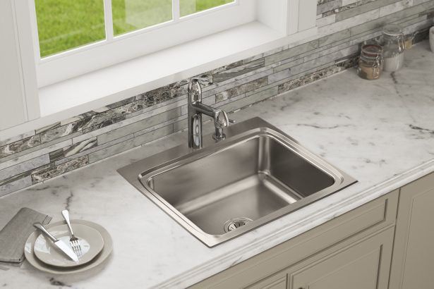 Elkay LR25223 Lustertone Classic Stainless Steel 25 x 22 x 8-1/8 3-Hole Single Bowl Drop-In Sink