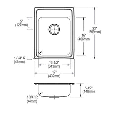 Elkay LRAD1722552 Lustertone Classic Stainless Steel 17 x 22 in. 2 Hole Drop-in Sink