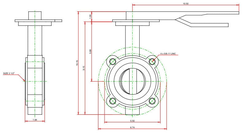 NIBCO NLG100E Lug Style Butterfly Valve 2-1/2 in Nominal 125/150 lb