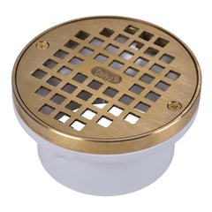 Oatey 43599 PVC General Purpose Drain with 5 in Brass Strainer and Metal Ring, 3 x 4 in