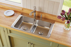 Elkay LR33223 Lustertone Classic Stainless Steel 33 x 22 x 8-1/8 Equal Double Bowl Drop-in Sink