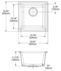 Elkay ELG1616BK0 Quartz Classic 15-3/4 x 15-3/4 x 7-11/16 Single Bowl Dual Mount Bar Sink Black