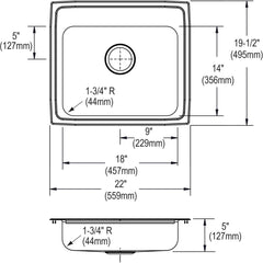 Elkay ELUH141810 Lustertone Classic Stainless Steel 16-1/2 x 20-1/2 Single Bowl Undermount Sink