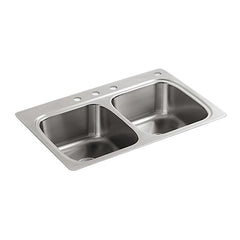 Kohler K-5267-4-NA Verse 18 ga Stainless Steel 4-Hole Double-Bowl Rectangular Top Mount Kitchen Sink