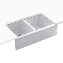 Kohler K-6534-4U-0 Hawthorne Enameled Cast Iron 4-Hole Double-Bowl Rectangular Undermount Kitchen Sink