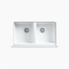 Kohler K-6534-4U-0 Hawthorne Enameled Cast Iron 4-Hole Double-Bowl Rectangular Undermount Kitchen Sink