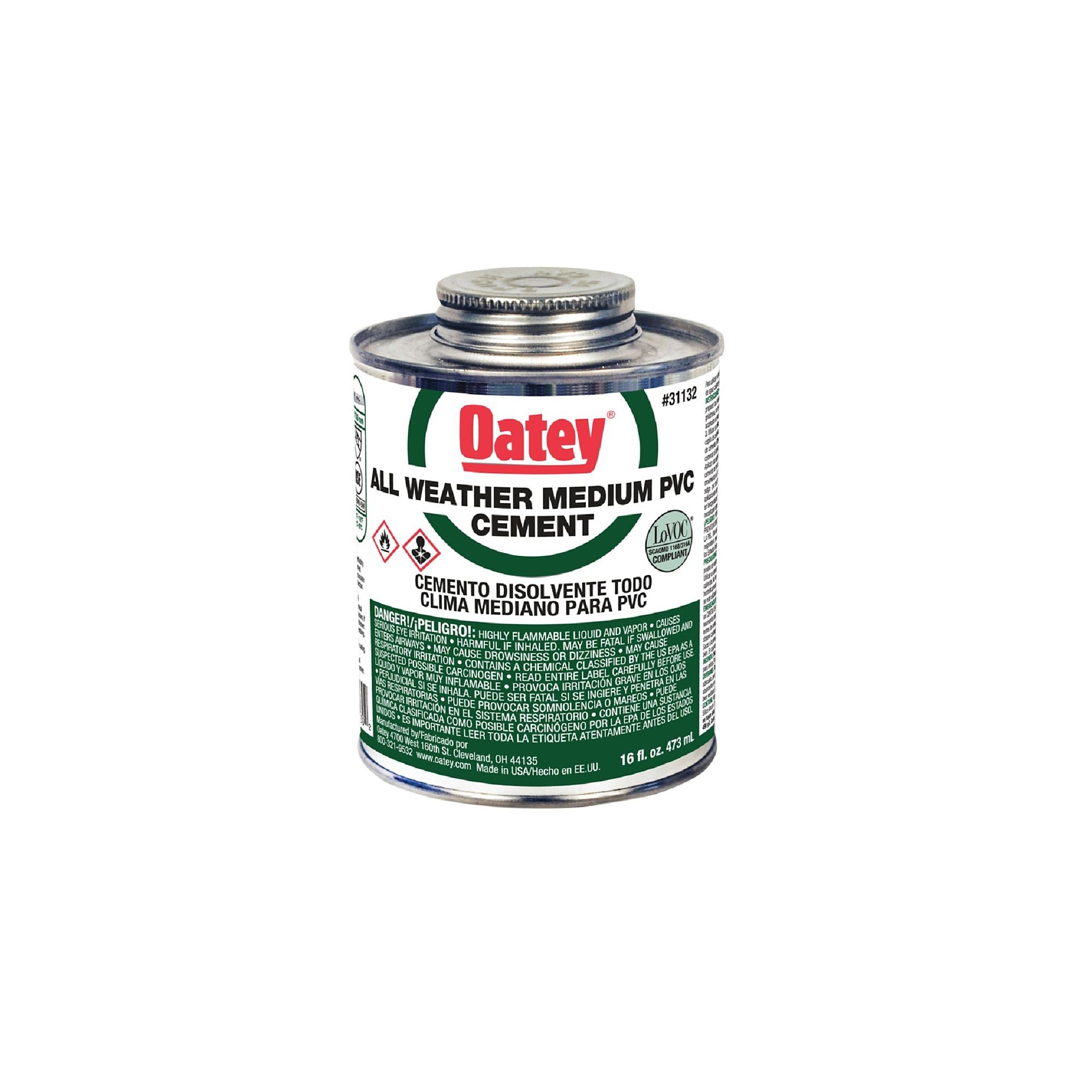 Oatey 31132 Cement PVC 16Oz Clear Slvt 3 To 4Min 2Hr