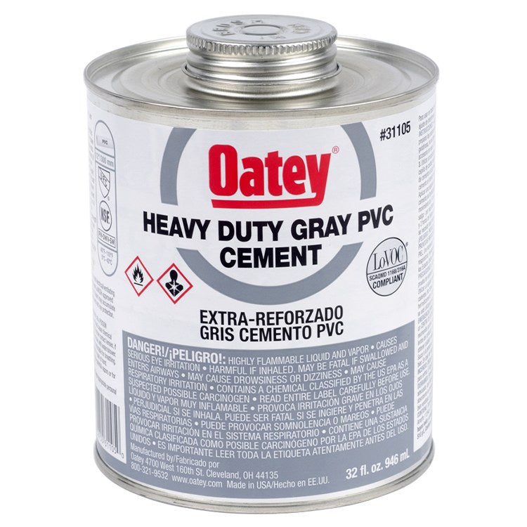 Oatey 31105 Solvent Cement Gray PVC Heavy Duty 32 Ounce