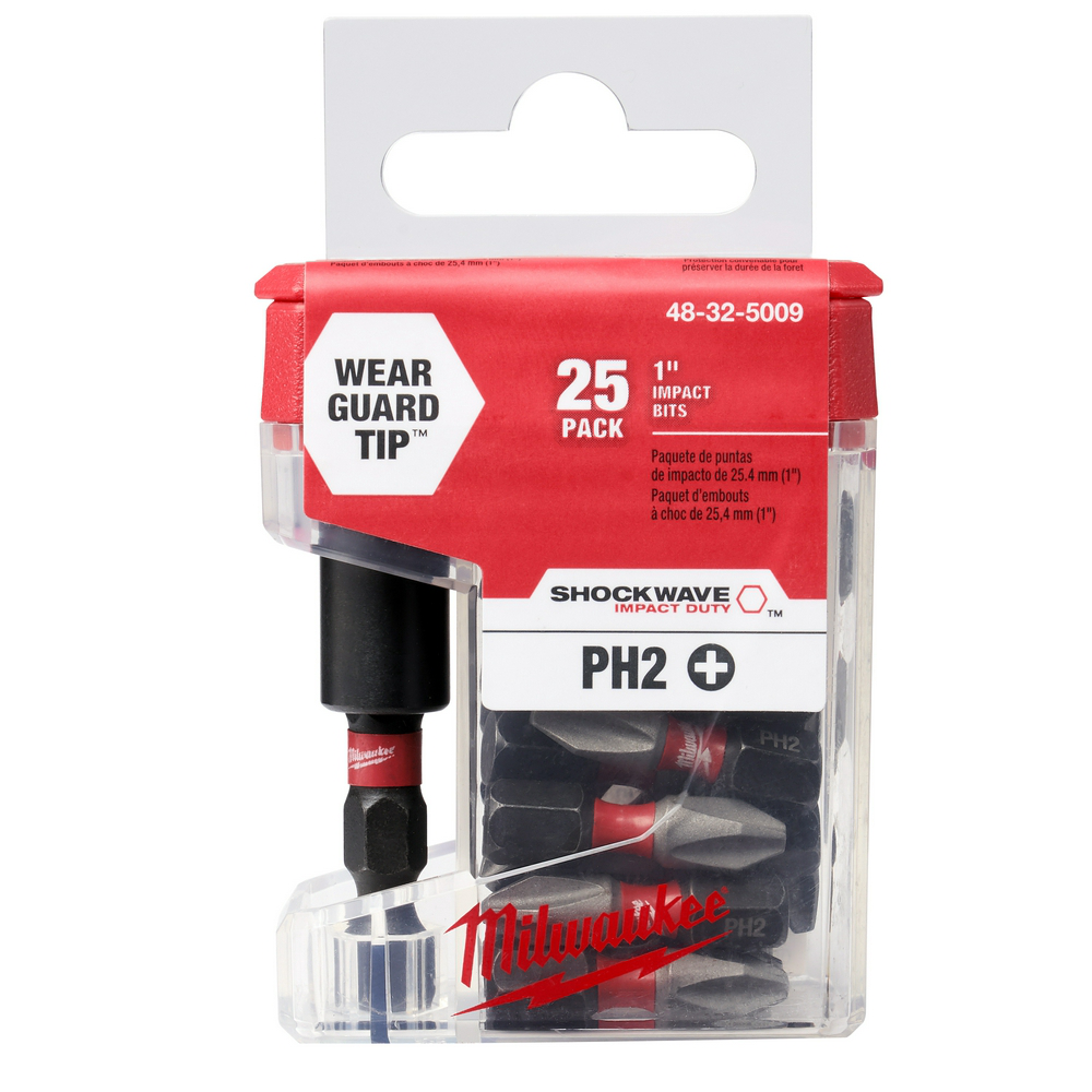 Milwaukee 48-32-5009 Shockwave Insert Bit Phillips No. 2 - 25PK W/ Bit Tip Holder Mag 2.36