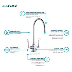 Elkay LK500GN08T4 Commercial Faucet 1 Hole Deck Mount 8 Inch Gooseneck