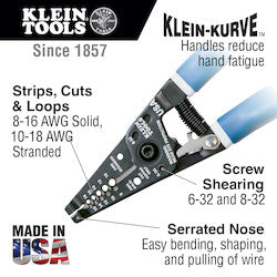 Klein 11054 Wire Stripper/Cutter with Closing Lock 16 to 8 AWG 18 to 10 AWG Solid/Stranded Cable