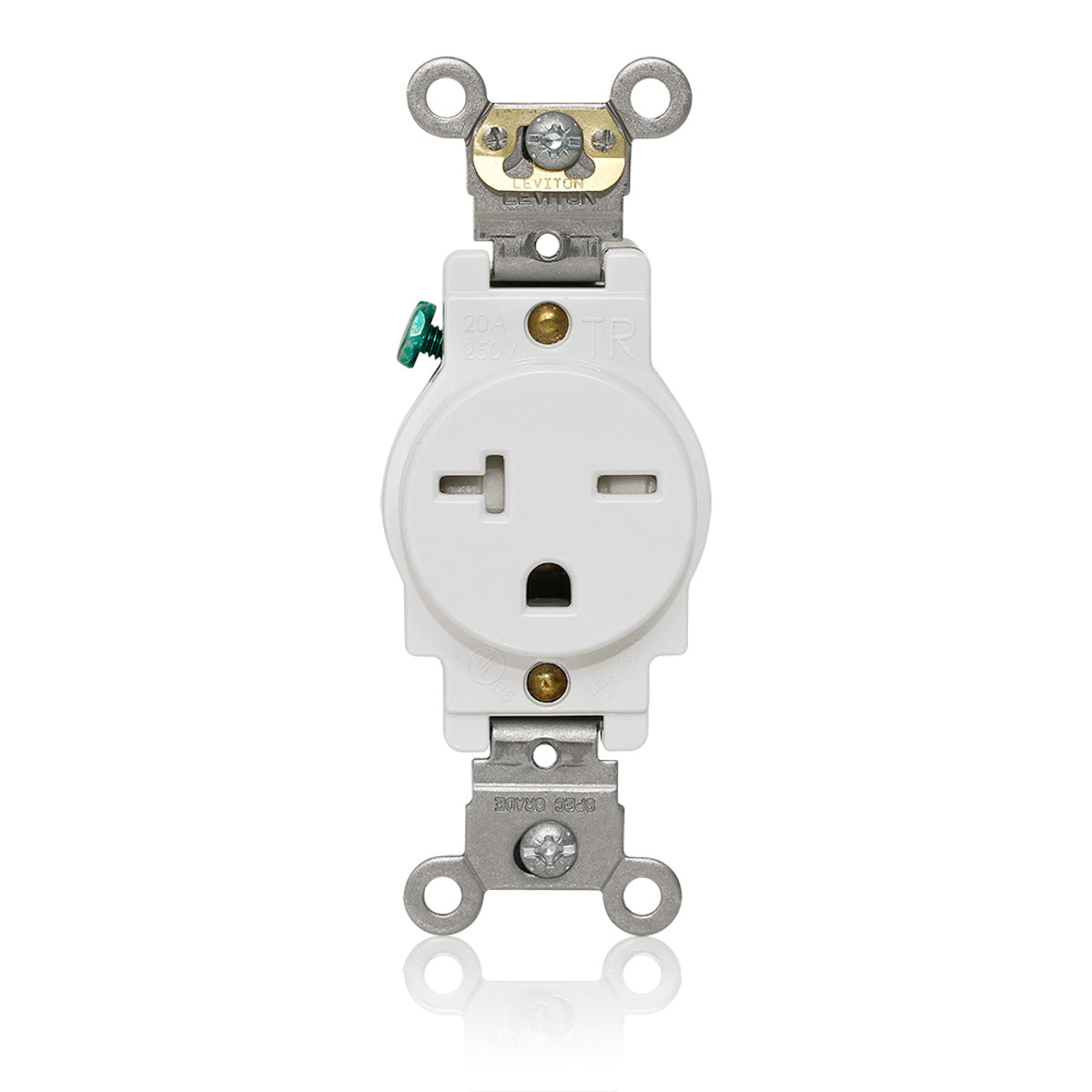 Leviton T5461-W Single Receptacle Outlet Heavy-Duty Specification Grade 20 Amp 250 Volt NEMA 6-20R