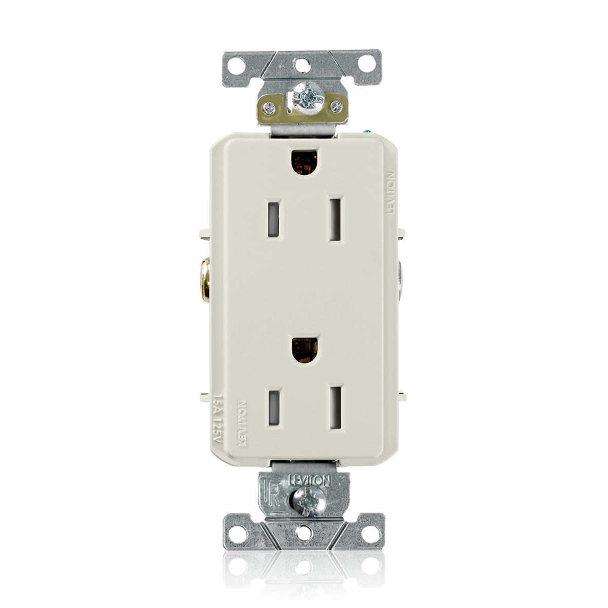 Leviton TDR15-T Receptacle, Tamper Resistant, Decora, 2-Pole 3-Wire, Nema 5-15R, 15A-125V