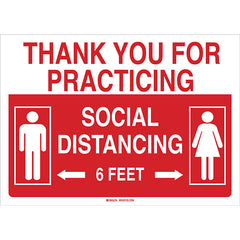 Brady 170203 Thank You For Practicing Social Distancing Sign Plastic 10 x 14