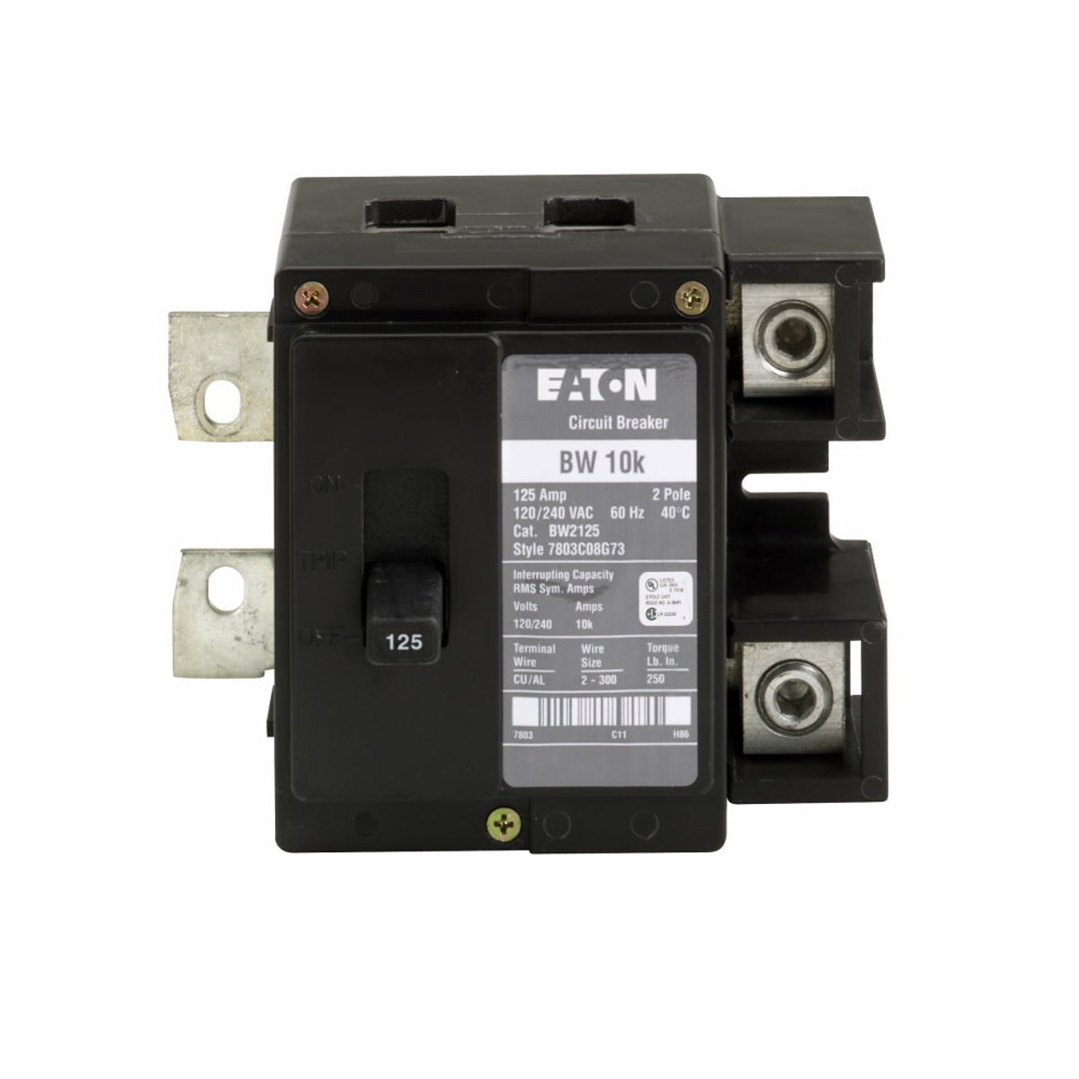 Eaton BW2125 Type BW Circuit Breaker 125A 120/240V 10 kAIC Plug-On Replacement MPN