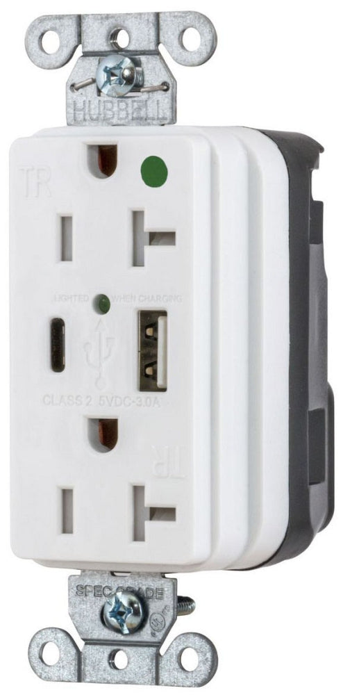 Hubbell SNAP8300UACW USB Charger Receptacle 20A 125V DUP 5A PT AC