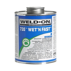 IPS Corporation 12496 Weld-On 735 Wet-N-Fast Medium Bodied PVC Pipe Cement, 1 pt Metal Can, Blue