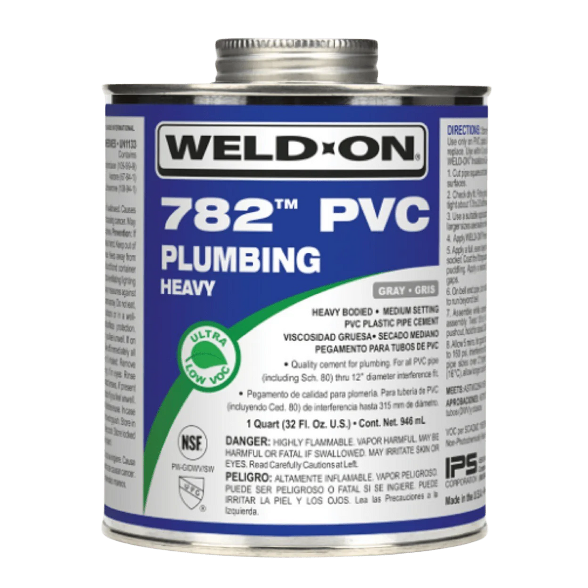 IPS Corporation 14017 Weld-On 782 Heavy Bodied PVC Pipe Cement, 1 pt Metal Can, Clear