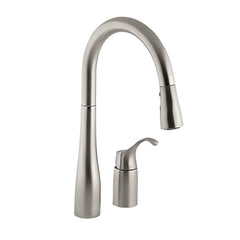 Kohler K-647-VS Simplice Premium Metal 1-Handle High-Arc Gooseneck Pull-Down Kitchen Sink Faucet with Spray