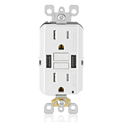 Leviton GUSB1-W GFCI Combo USB Charger 15 Amp 125 Volt