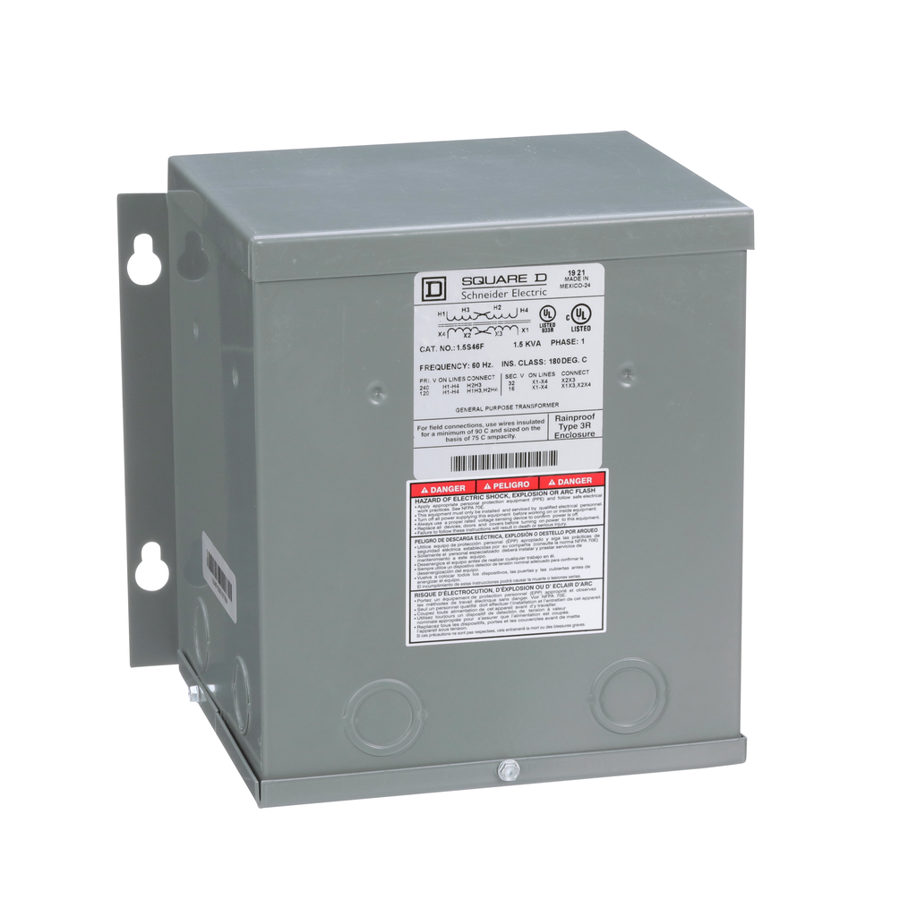 Square D 1.5S46F 1.5 kVa 120 x 240 VAC Primary 16/32 VAC Secondary Dry Type Buck and Boost Transformer