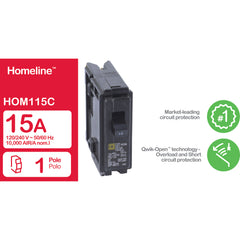 Square D HOM115CAFI Miniature Circuit Breaker 15 Amp 120 Volt