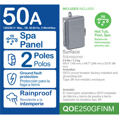 Square D QOE250GFINM 2-Pole 50 Amp 120/240 VAC Enclosed GFCI Circuit Breaker