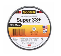 3M 638060-29035 Super 33+ Black Electrical Tape, 76 ft L x 3/4 in W, 7 mil THK