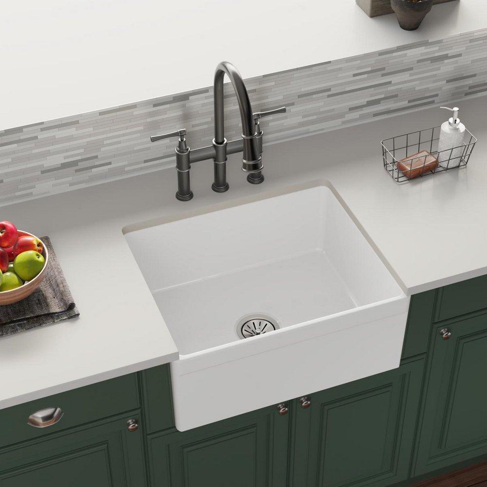 Elkay SWUF2520WH Fireclay 24-3/8 x 19-5/8 Farmhouse Kitchen Sink